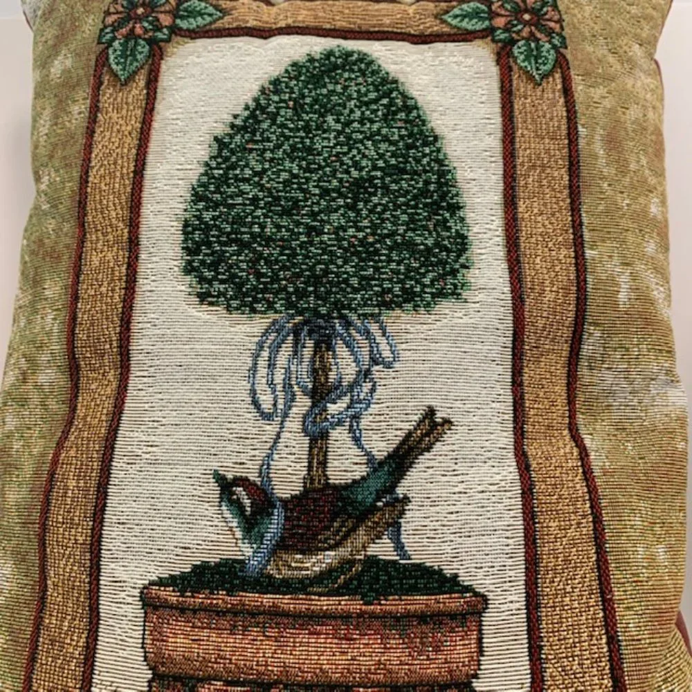 Topiary Tree Bird Tapestry Pillow - Picture 2 of 4